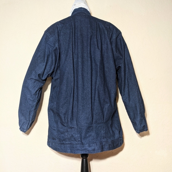 Vintage USA Sundance Blue Denim Longline Jacket Oversize L Pleated Studs Pockets - Picture 5 of 16
